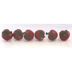 6 Drawer Pulls Red Apple Leaf Cabinet Knobs Country Decorative Metal